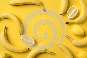 Bananas and lemons halves