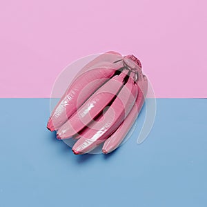 Bananas in pink paint. Art gallery Minimal design creative Surreal