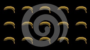 Bananas rotating on black background - Looping. Banana background