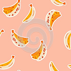 Bananas seamless pattern. Tasty fruits. Paper cut sticker style. Modern abstract design for paper, cover, fabric, interior decor.