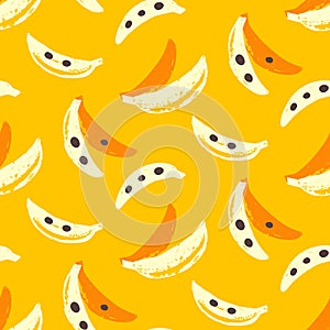 Bananas tropic seamless pattern. 70s, 80s hand drawn funky vector illustration