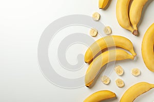 Bananas on white background, top view