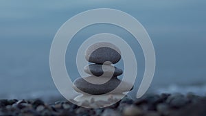 Bananced stones at stone beaches near sea