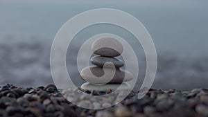 Bananced stones at stone beaches near sea