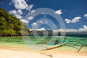 Banca boat at a beautiful beach in Palawan Island,Philippines