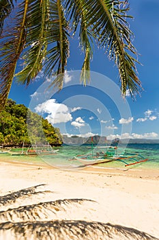 Banca boat at a beautiful tropical beach in Palawan Island,Philippines