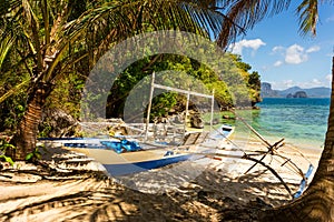 Banca boat at a beautiful tropical beach in Palawan Island,Philippines