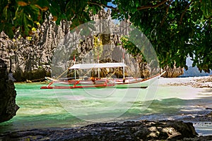 Banca boat at a beautiful tropical beach in Palawan Island,Philippines