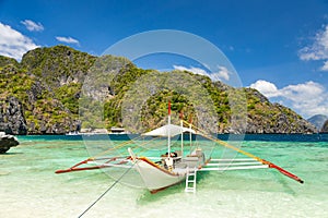 Banca boat at a beautiful tropical beach in Palawan Island,Philippines
