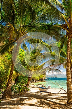 Banca boat at a beautiful tropical beach in Palawan Island,Philippines