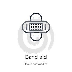 Band aid icon. Thin linear band aid outline icon isolated on white background from health and medical collection. Line vector band