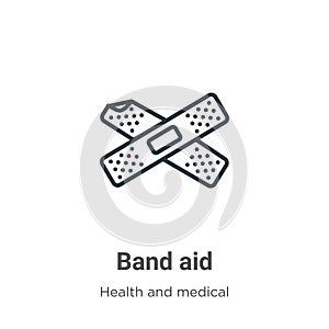 Band aid outline vector icon. Thin line black band aid icon, flat vector simple element illustration from editable health and