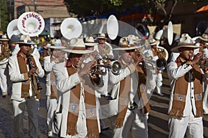 Band of a Morenada dance group at the Oruro Carnival in Bolivia