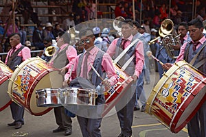 Band of a Morenada dance group at the Oruro Carnival in Bolivia