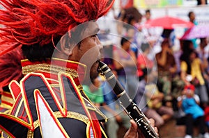 Band musicians play clarinet during the annual brass band exhibition