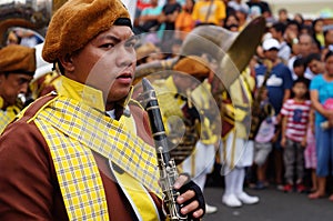 Band musicians play clarinet during the annual brass band exhibition