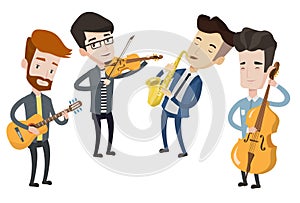 Band of musicians playing on musical instruments.