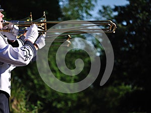 Band Performers Playing Trombones in Parade