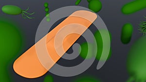 A bandage and different types of bacteria and microscopic organisms