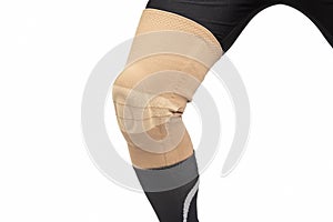 Bandage for fixing the injured knee of the leg. medicine and sports. limb injury treatment