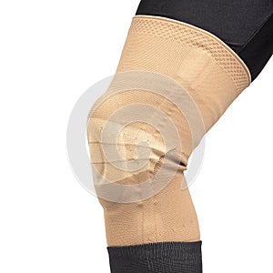 Bandage for fixing the injured knee of the leg. medicine and sports. limb injury treatment