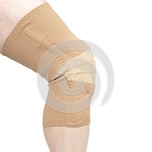 Bandage for fixing the injured knee of the leg. medicine and sports. limb injury treatment