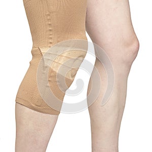 Bandage for fixing the injured knee of the leg. medicine and sports. limb injury treatment