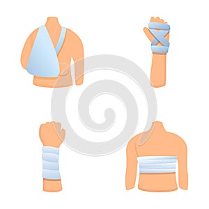Bandage icons set cartoon vector. Trauma bandaging technique