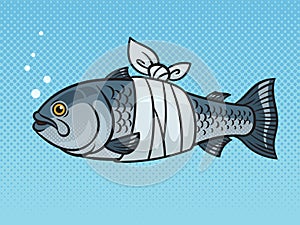 bandaged fish pop art vector illustration