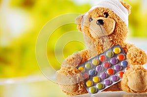Bandaged Teddy Bear with Foil Packaged Pills