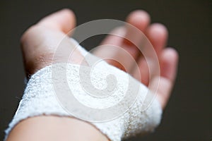 Bandaged wrist close up