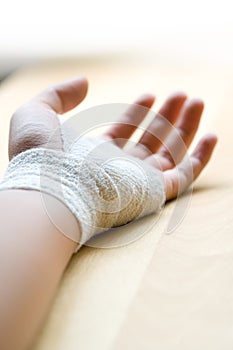 Bandaged wrist close up