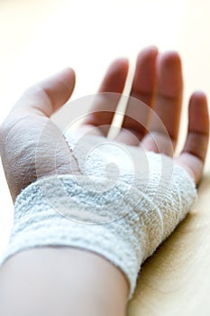 Bandaged wrist resting photo