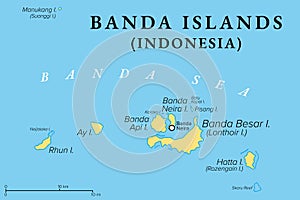 Banda Islands, part of Maluku Islands, Indonesia, political map