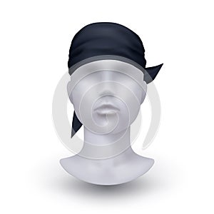 Bandana on mannequin. Realistic isolated element. Black textile headwear, unisex accessory for head and hair. Men and