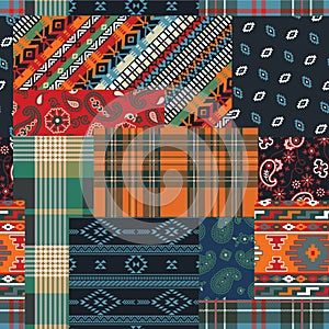 Bandana native motifs and tartan fabric patchwork