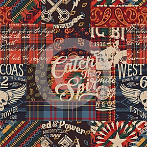 Bandana paisley native motifs and tartan plaid fabric