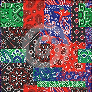 Bandanna and native motifs kerchief fabric patchwork