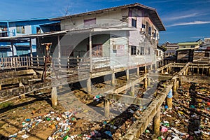 BANDAR SERI BEGAWAN, BRUNEI - FEBRUARY 27, 2018: Rubbish in Kampong Ayer water town in Bandar Seri Begawan, capital of