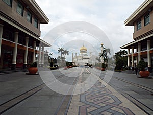 Pedestrian street in front of the Sultan Omar Ali Saifuddin Mosque in Brunei