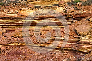 Banded Tumblagooda sandstone at the coast of Kalbarri National Park, Western Australia