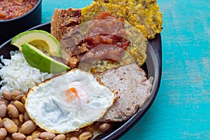 Bandeja paisa. Typical Colombian food. Concept of Colombian food. Copy space photo