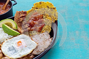 Bandeja paisa. Typical Colombian food. Concept of Colombian food. Copy space photo