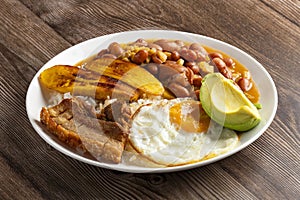 Bandeja paisa, typical dish at the Antioquena region of Colombia. It consists of chicharron photo