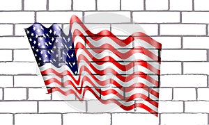 Bandera Americana en pared de labrillos photo