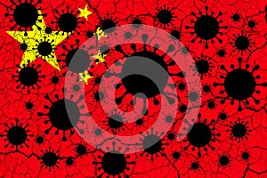 China. Coronavirus. China flag design with illustration of virus over the flag. Explosion of covid infections. omicron variant. photo