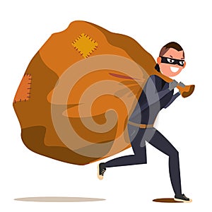 Bandit With Bag Vector. Isolated Flat Cartoon Character Illustration