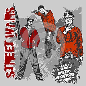 Bandits with guns and design elements - vector set. Vector illustration