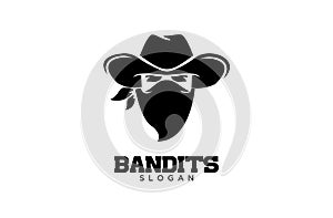 Bandits sheriff cowboy head face simple luxury logo icon design vector isolated background