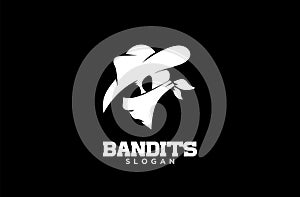 Bandits sheriff cowboy head face simple luxury logo icon design vector isolated background